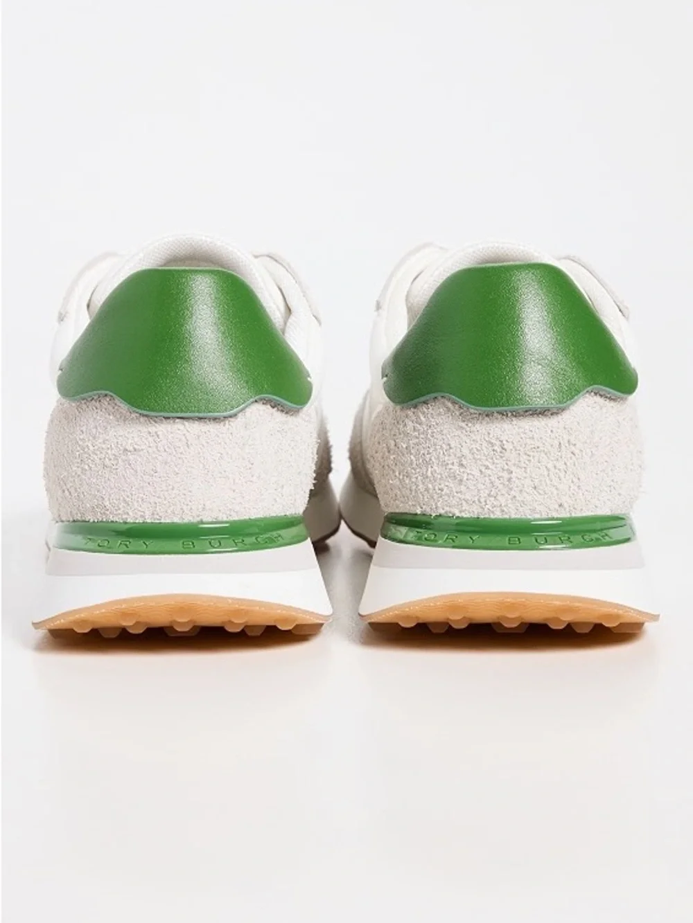 White & Green Leather Suede Sneakers